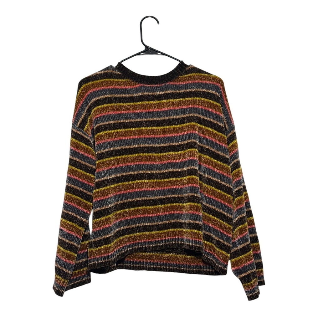 Volcom Retro Boho Velvety Striped Chenille Pullover Sweater Multi Color Womens M - Picture 2 of 7